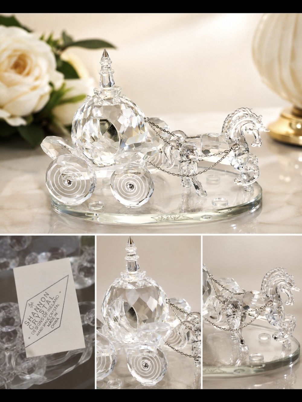 Crystal Carriage Figurine - Clear Glass Decorative Accent